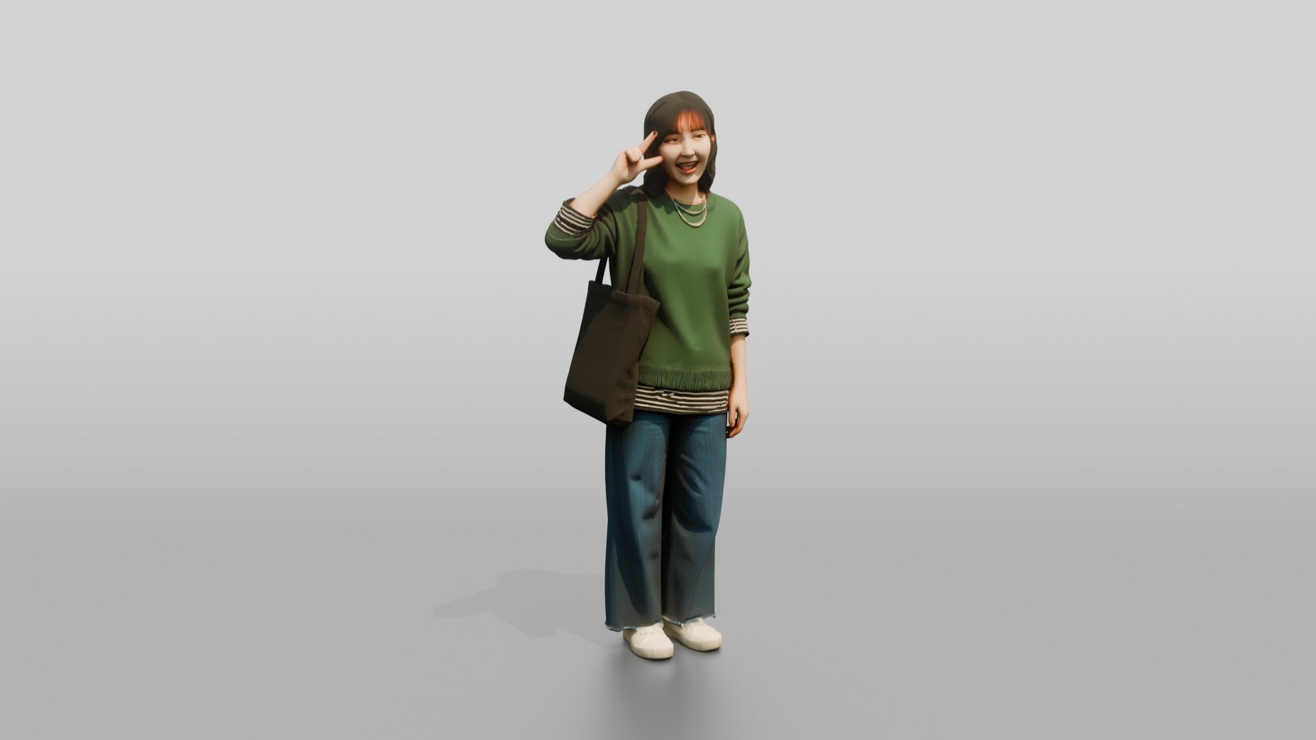 Asian Woman Making a Peace Sign