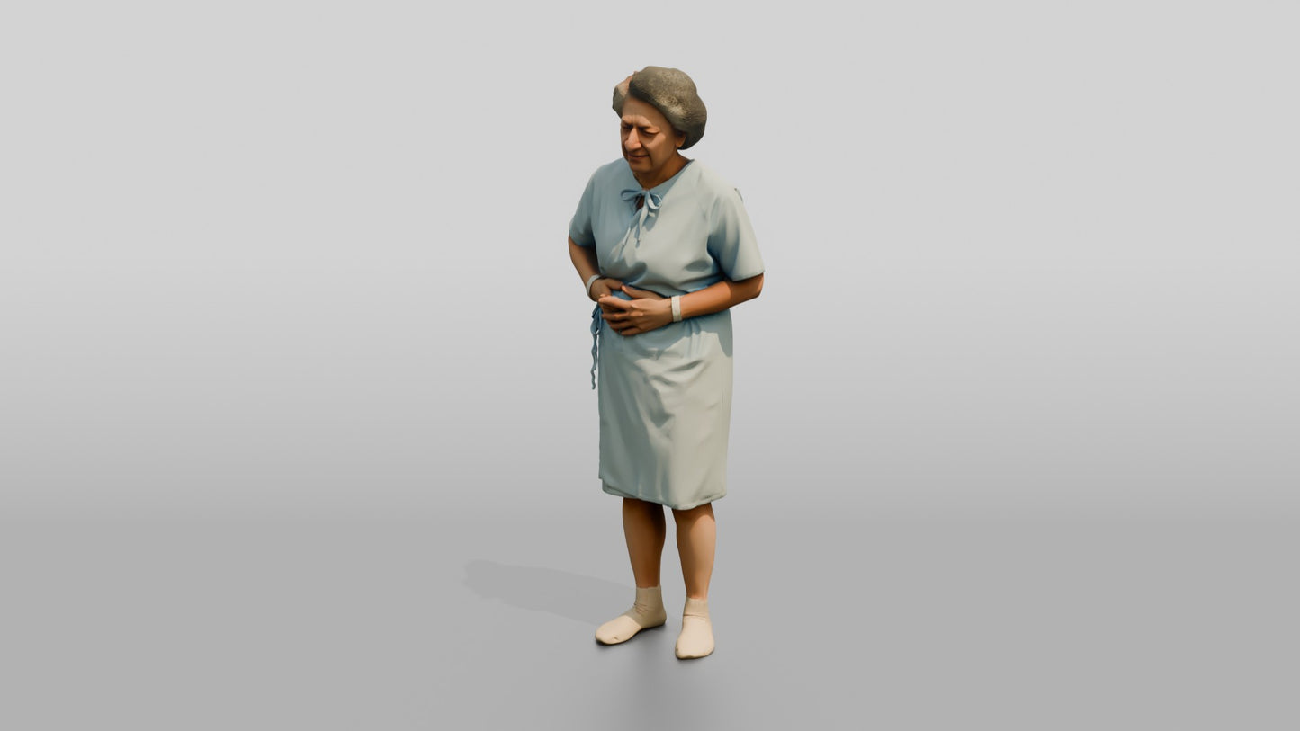 Elderly Woman Patient Holding Her Stomach in Pain