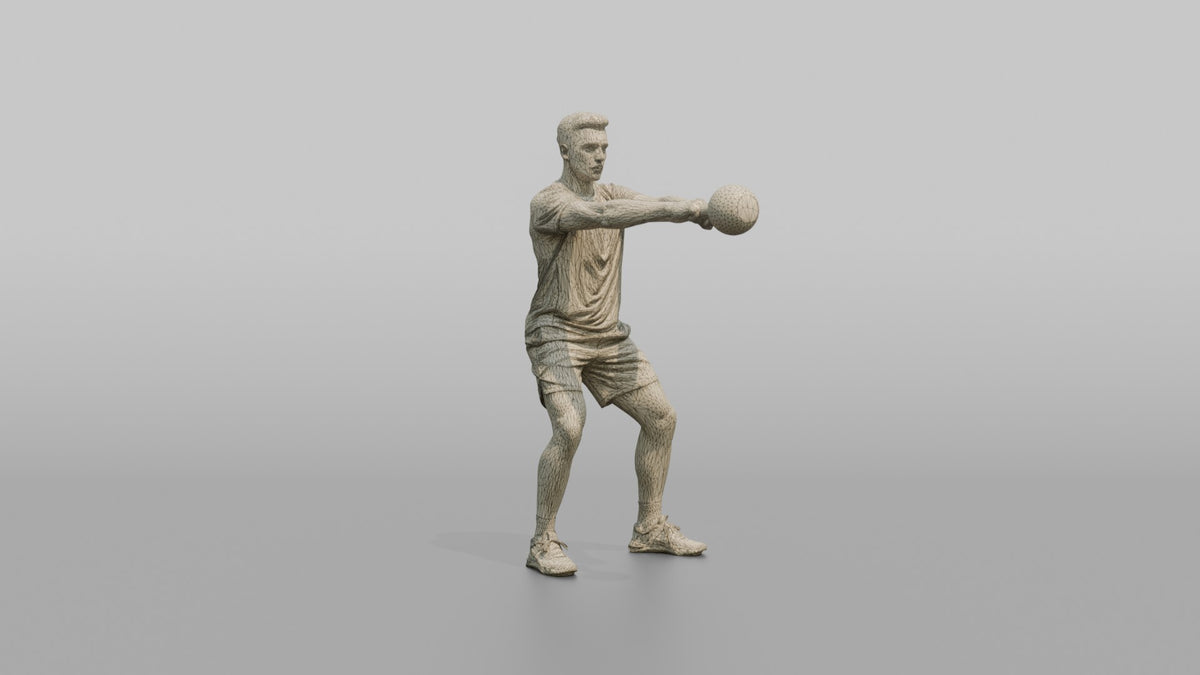 Weightlifter Man Performing A Kettlebell Swing - wireframe topology preview