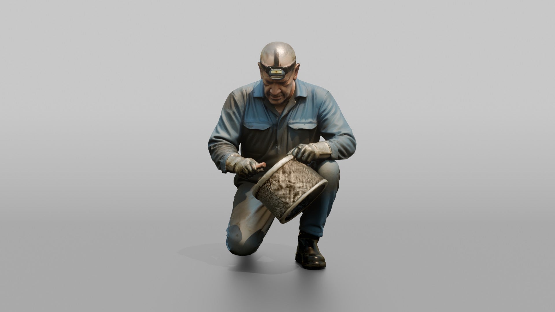 Engineer Cleaning a Turbine Filter in the Bilge