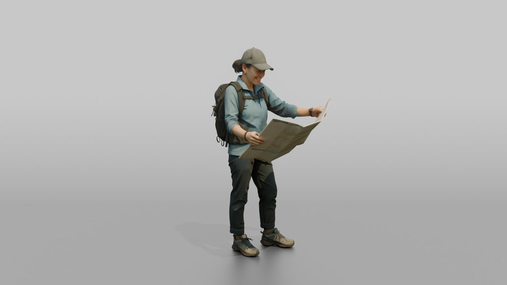 Hiker Holding a Folding Map Open