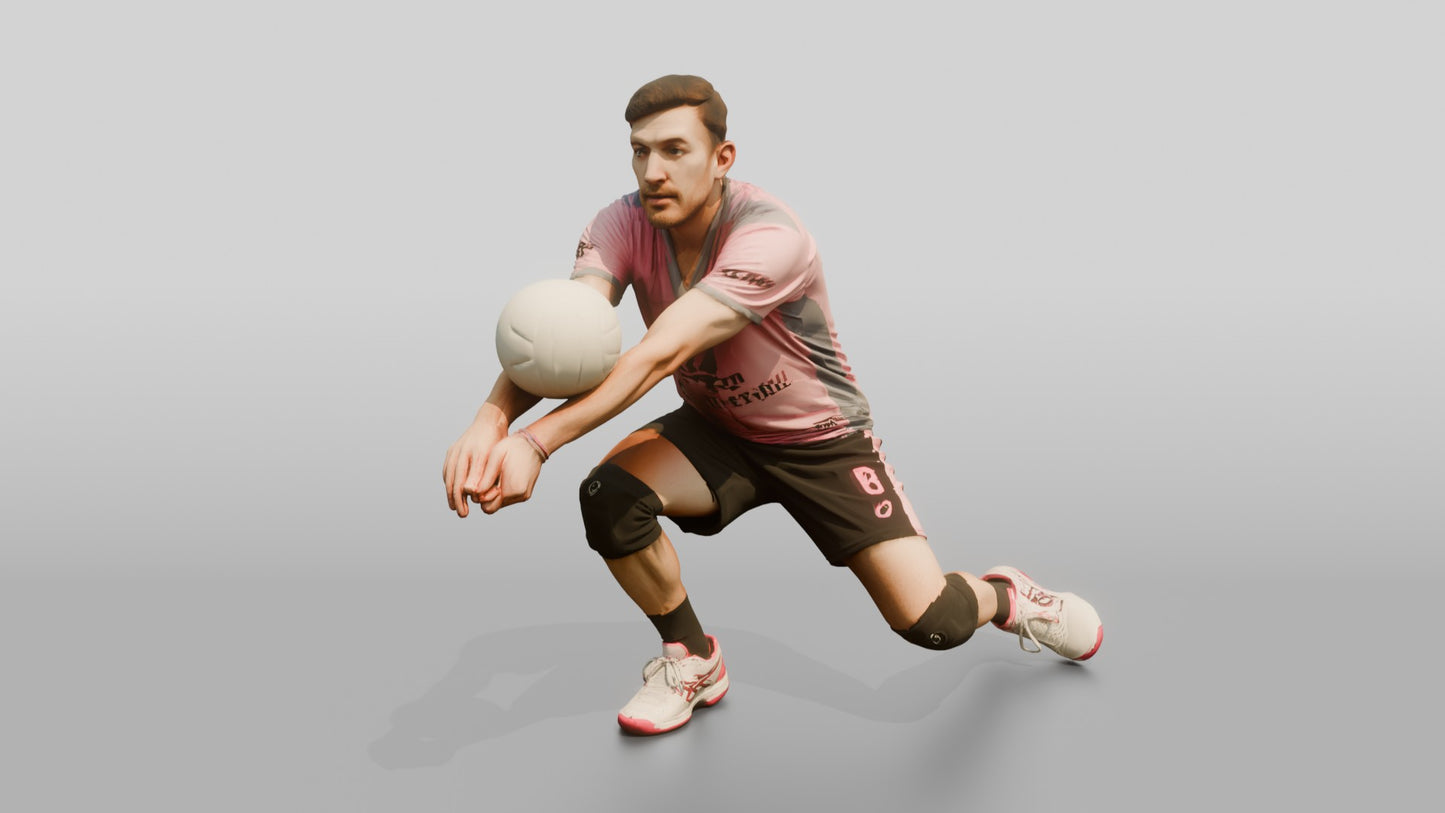 Caucasian Male Volleyball Player in Pink and Grey Jersey