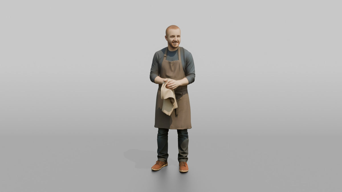 Father Wiping His Hands On A Kitchen Towel, Apron On - 3D character model, view 5