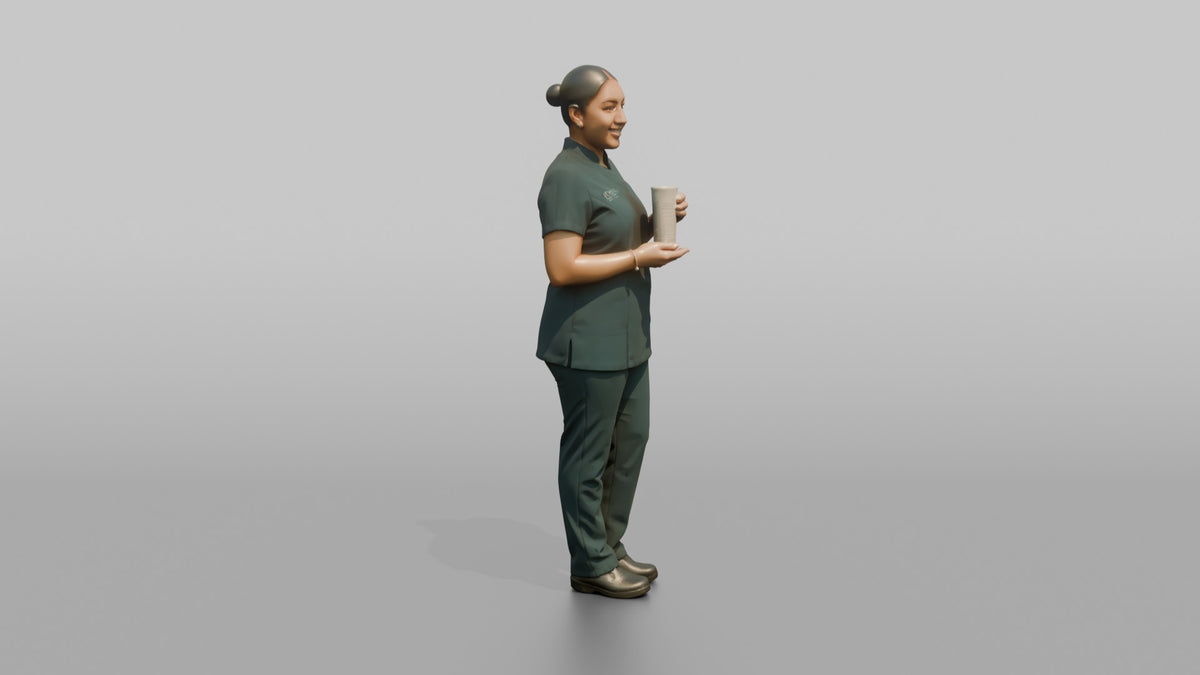 Nail Technician Woman Holding A Hand Cream Tube - 3D character model, view 2
