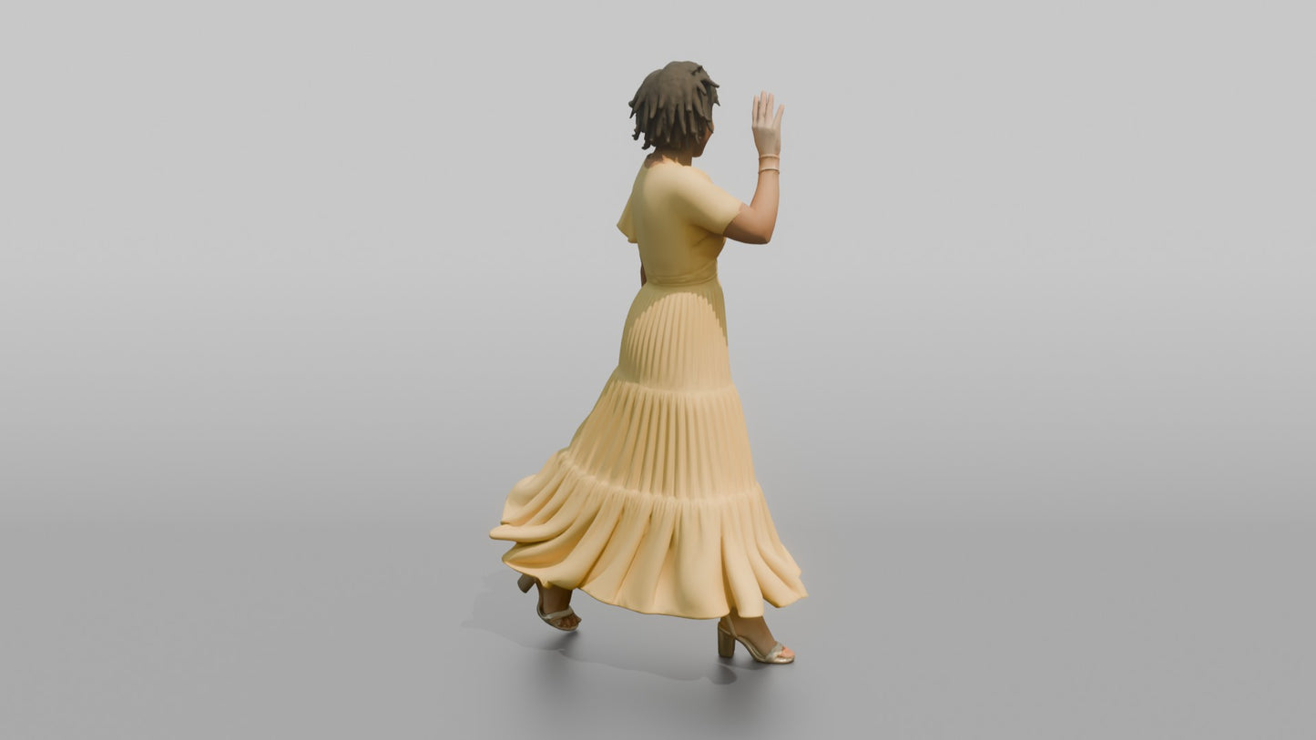 Wedding Guest Waving in a Yellow Chiffon Dress