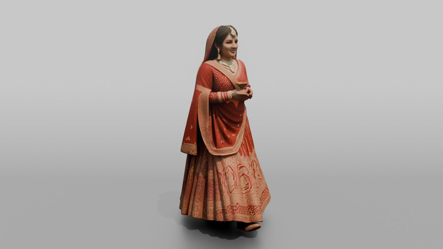 South Asian Bride Holding a Brass Oil Lamp
