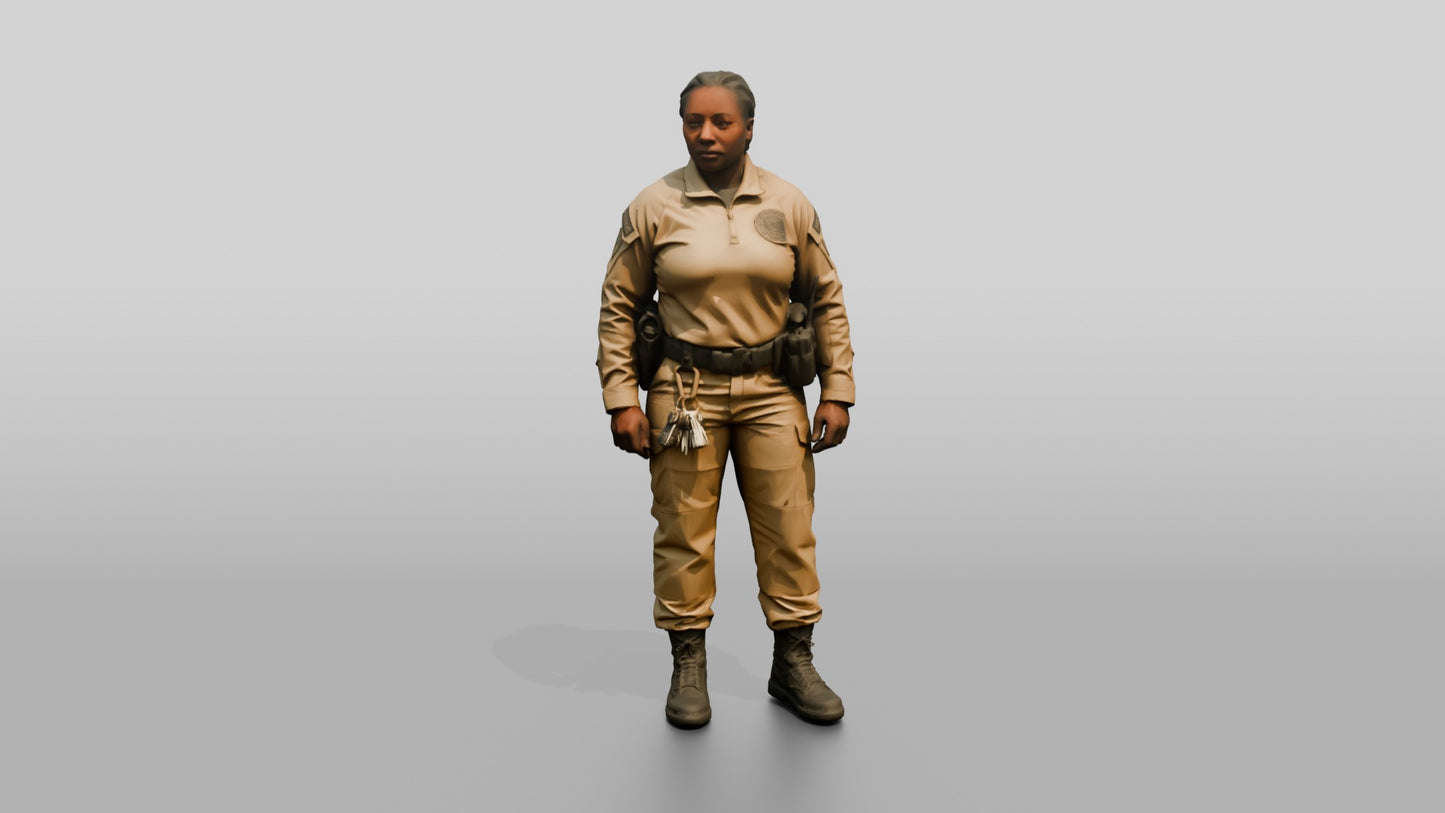 Black Female Guard in a Khaki Tactical Uniform