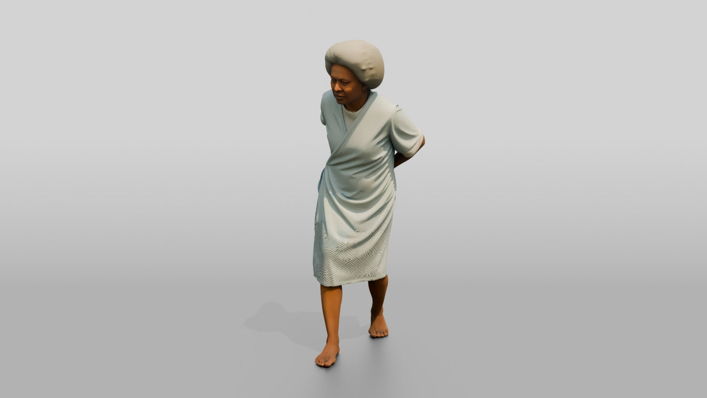 Elderly Woman Patient Walking with Back Pain