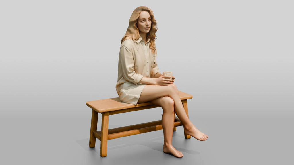 Woman Resting on a Wooden Bench