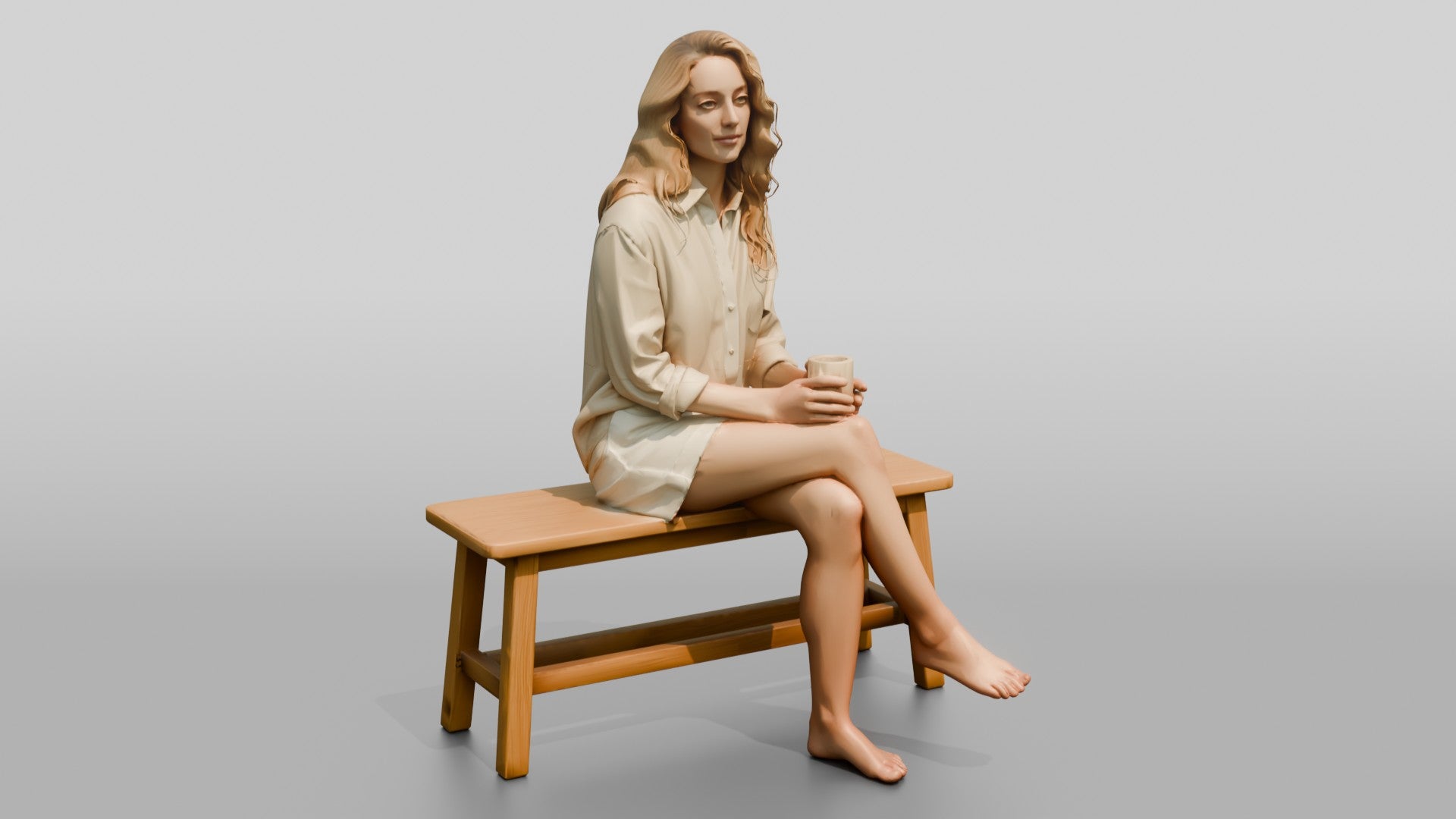 Woman Resting on a Wooden Bench
