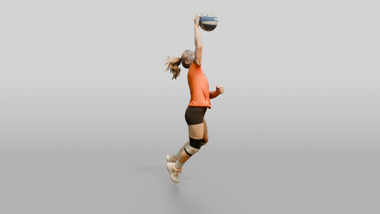 Caucasian Female Volleyball Player in Orange Jersey