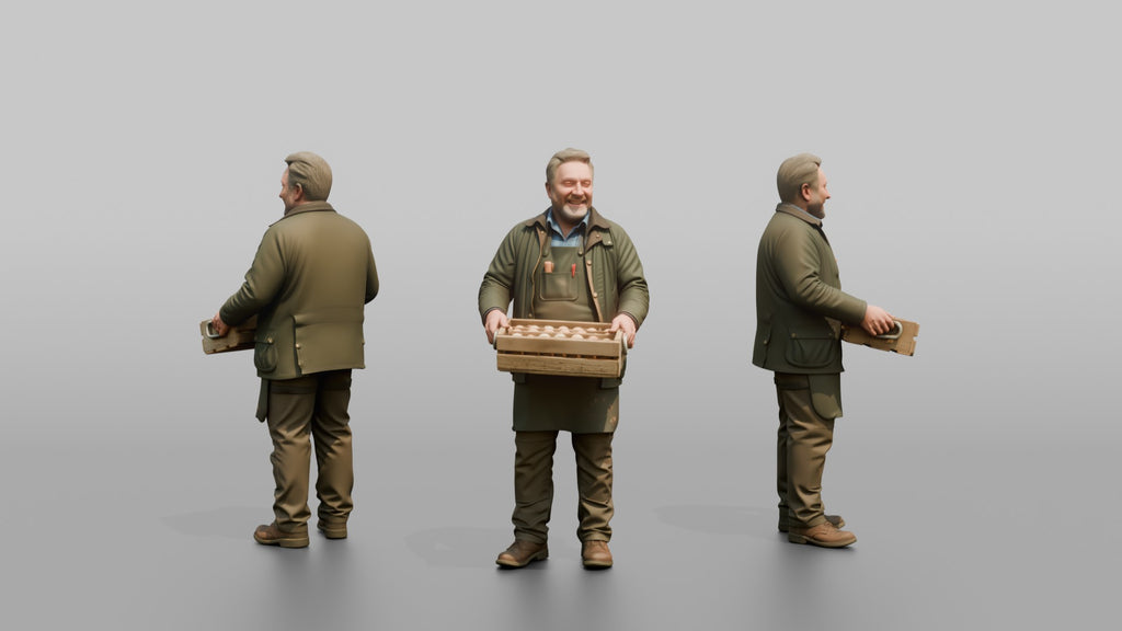 Farmer Holding Hand Built Wooden Egg Crate
