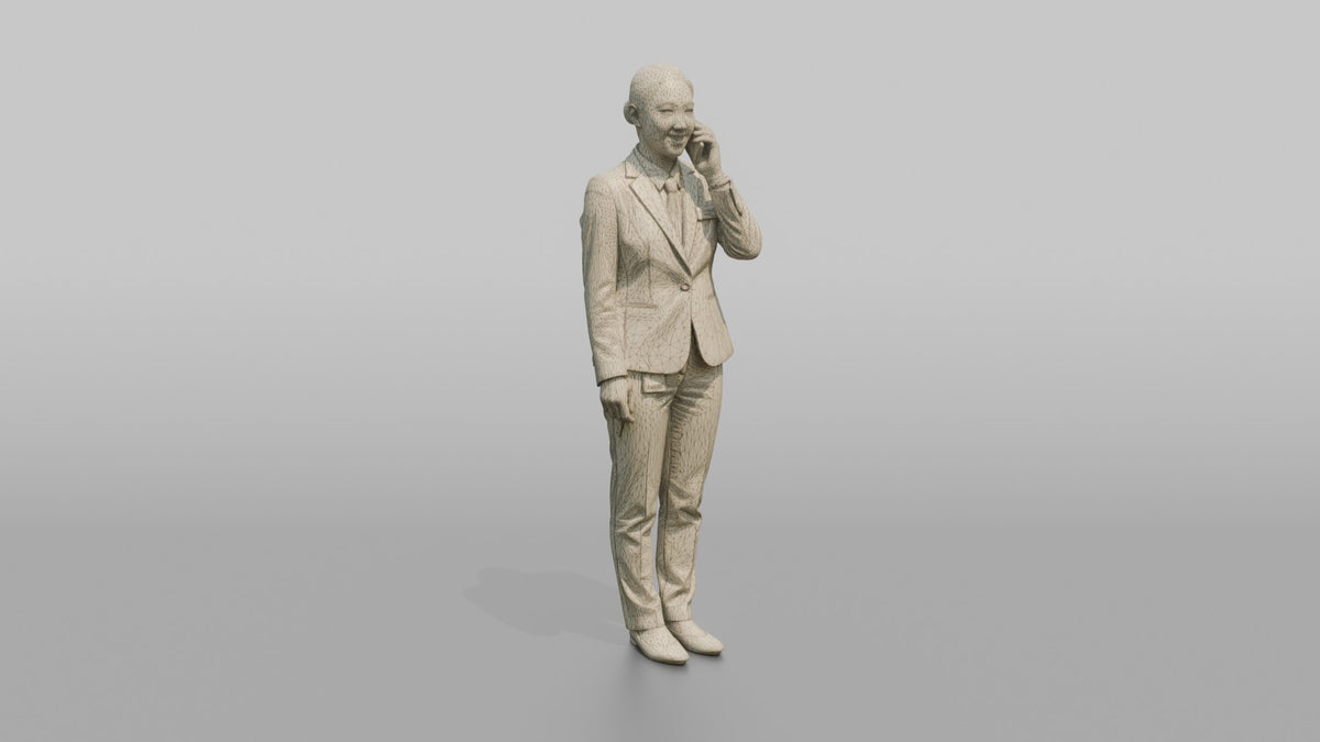 Receptionist Man Holding A Phone To Their Ear - wireframe topology preview