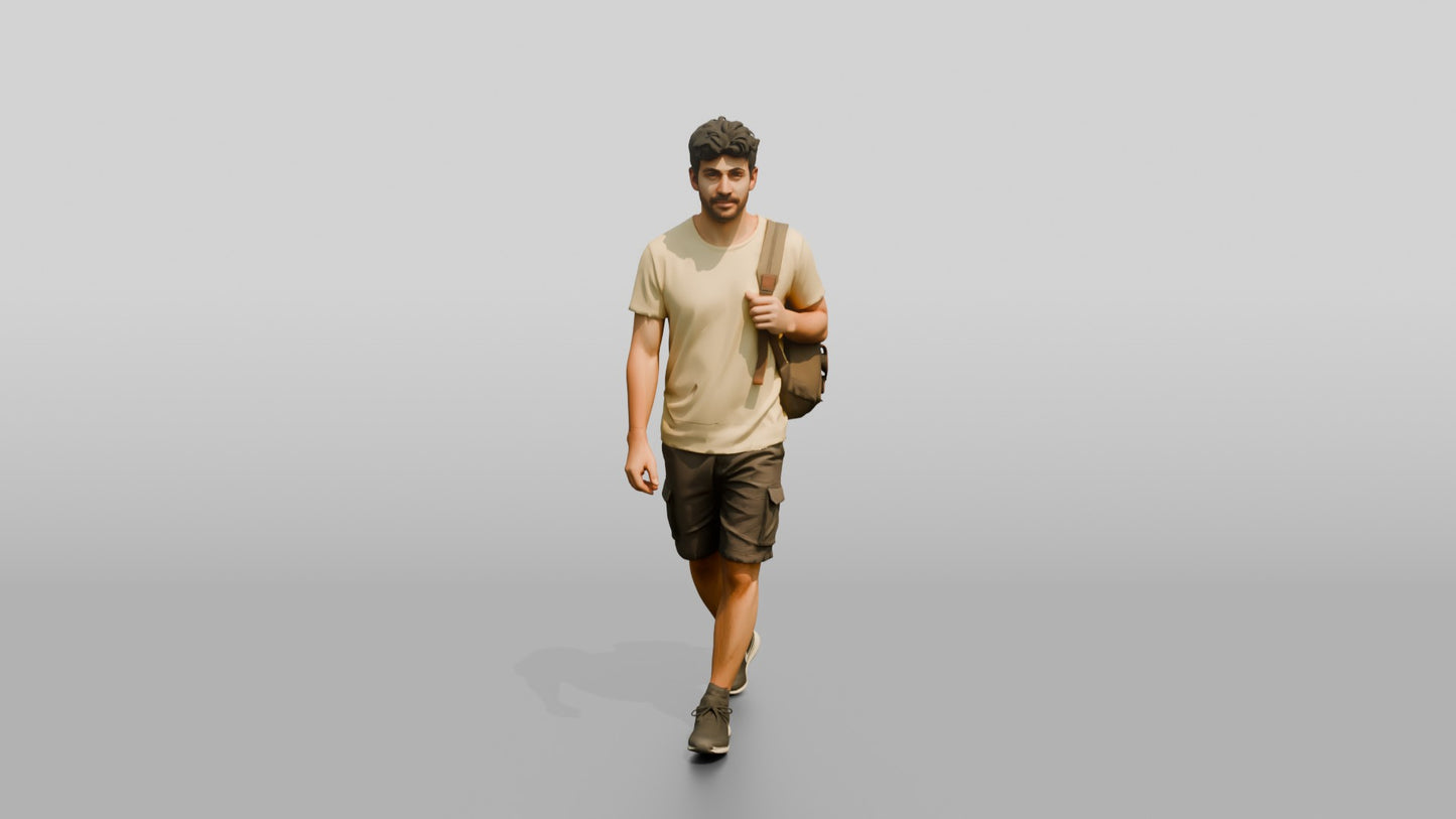 Slender Greek Young Man Carrying a Backpack
