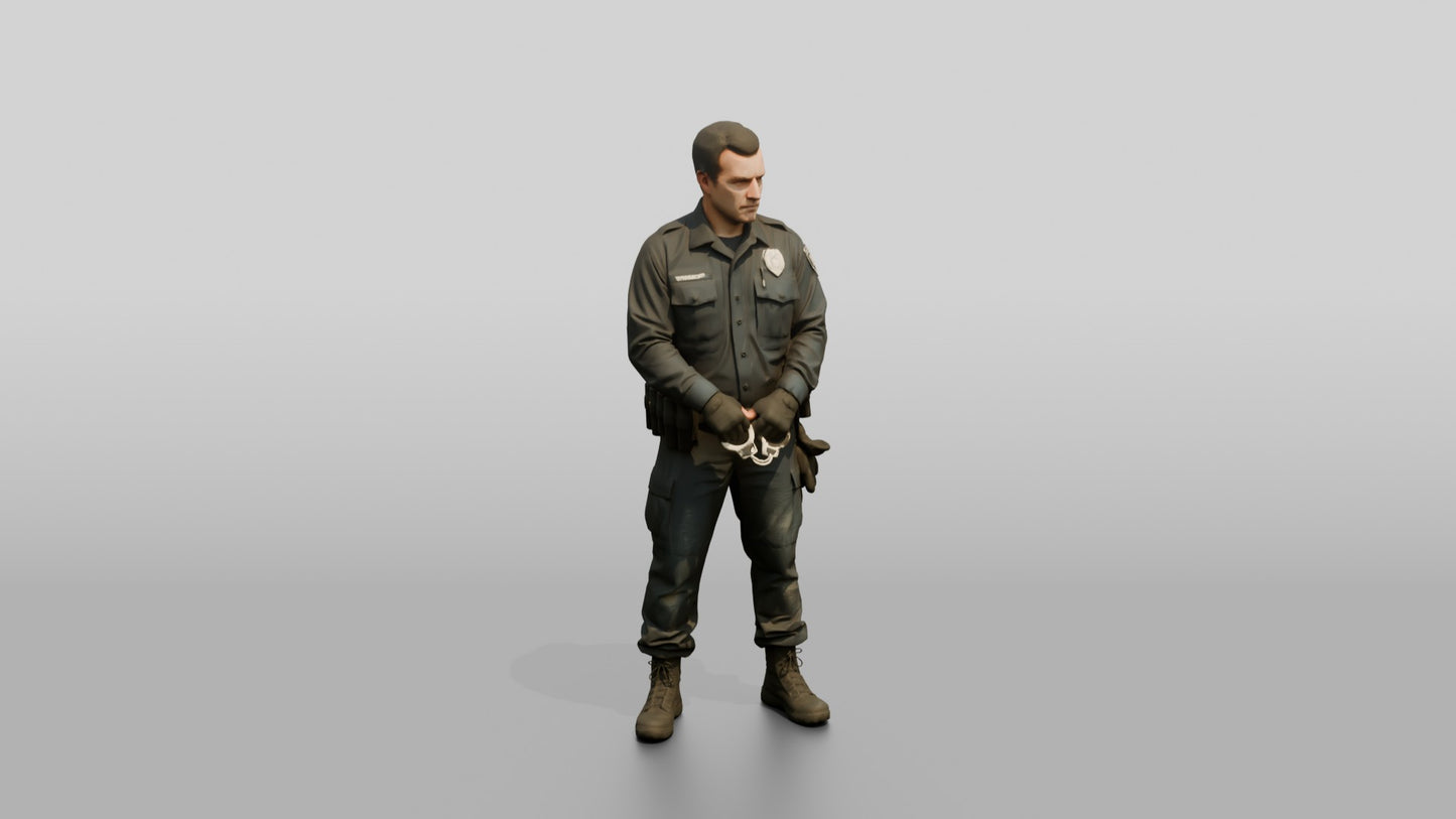 Caucasian Male Guard in a Navy Blue Tactical Uniform