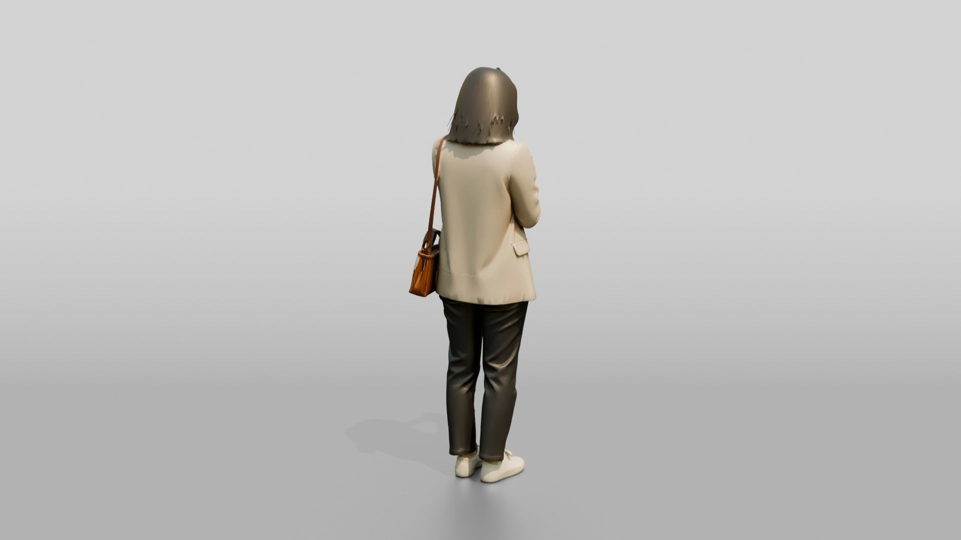 Young Asian Woman Holding Coffee Cup with Crossbody Bag