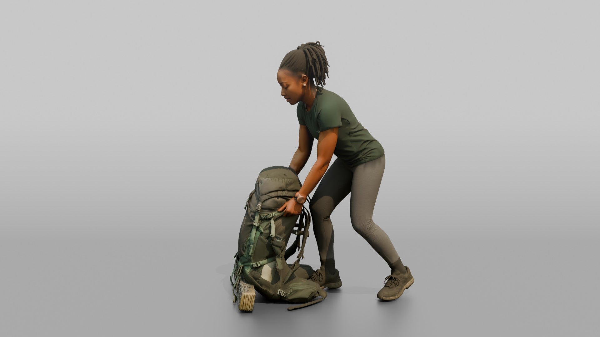Backpacker Lowering Her Pack to the Ground