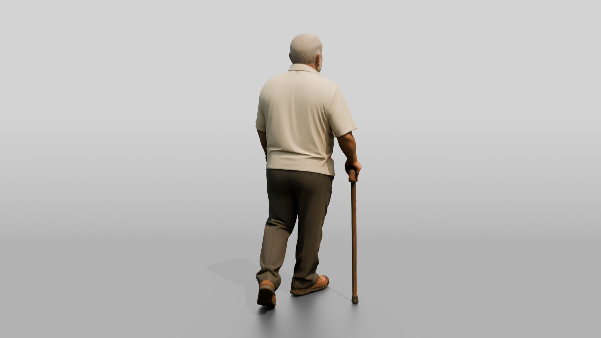 Elderly Stocky Syrian Man Walking with a Cane