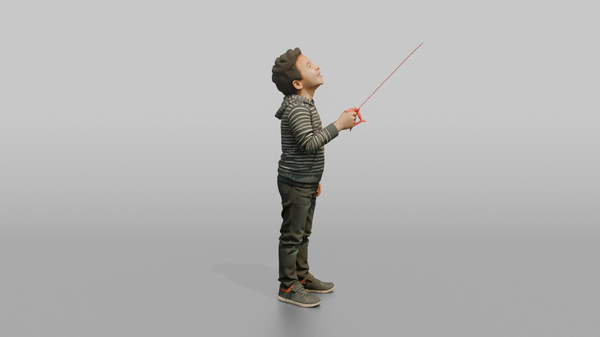 Son Holding A Kite By Its String, Looking Up - 3D character model, view 2