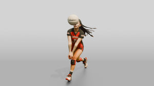 Female Volleyball Player in Red and Black Kit - 3D character model, view 1