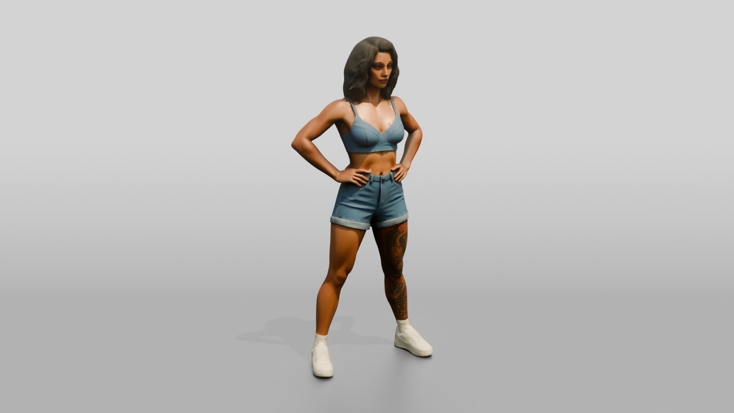 Tattooed Woman in Athletic Power Stance