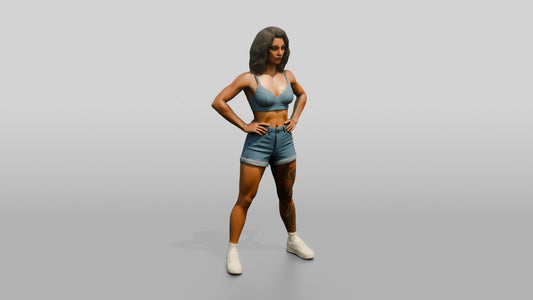 Tattooed Woman in Athletic Power Stance - 3D character model, view 1
