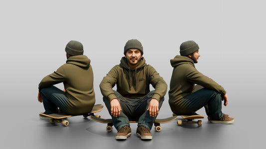 Skater Man Sitting on Skateboard