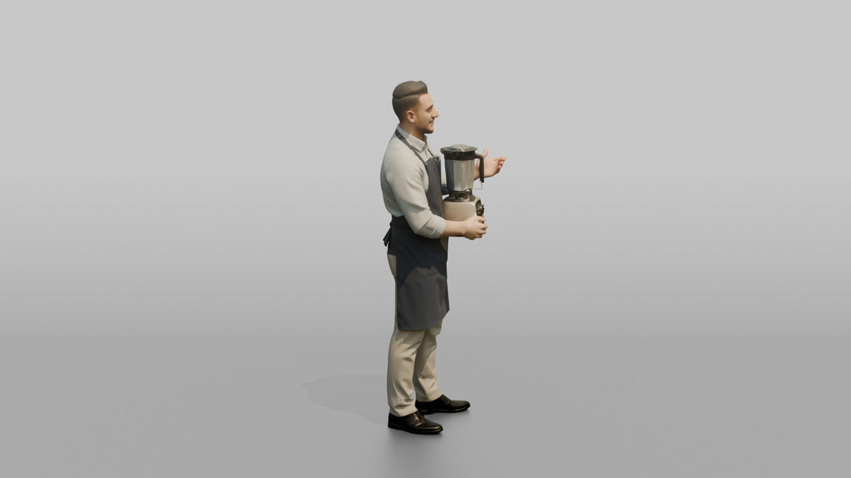 Man Sales Associate Demonstrating A Blender To A Customer Off-frame - 3D character model, view 2