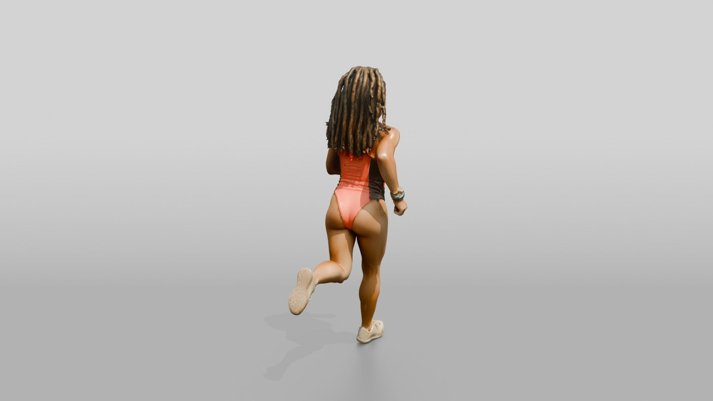 Latina Fitness Athlete Running in Coral Swimsuit