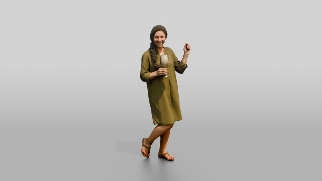 Woman with a Cocktail in an Olive Dress