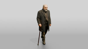 Elderly Middle Eastern Man in Wool Coat - 3D character model, view 1