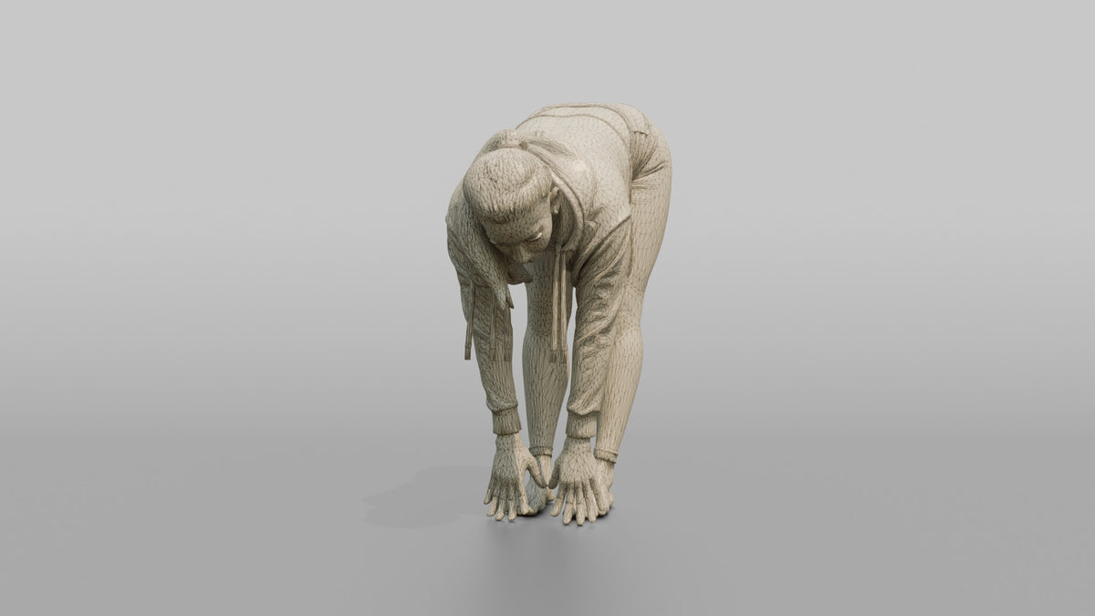 Fitness Influencer Woman Doing A Forward Fold Stretch - wireframe topology preview