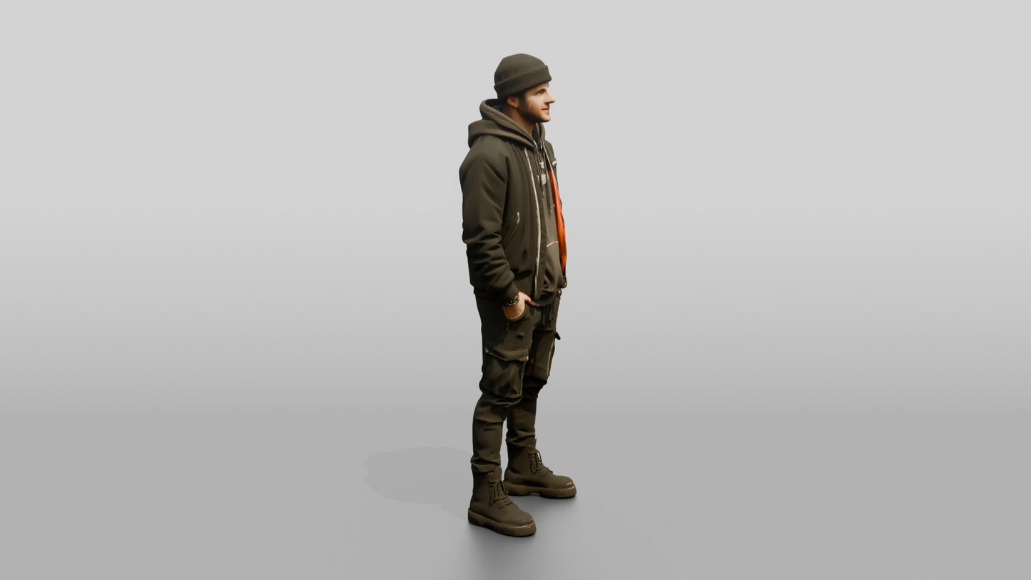 Caucasian Man in Streetwear Bomber Jacket