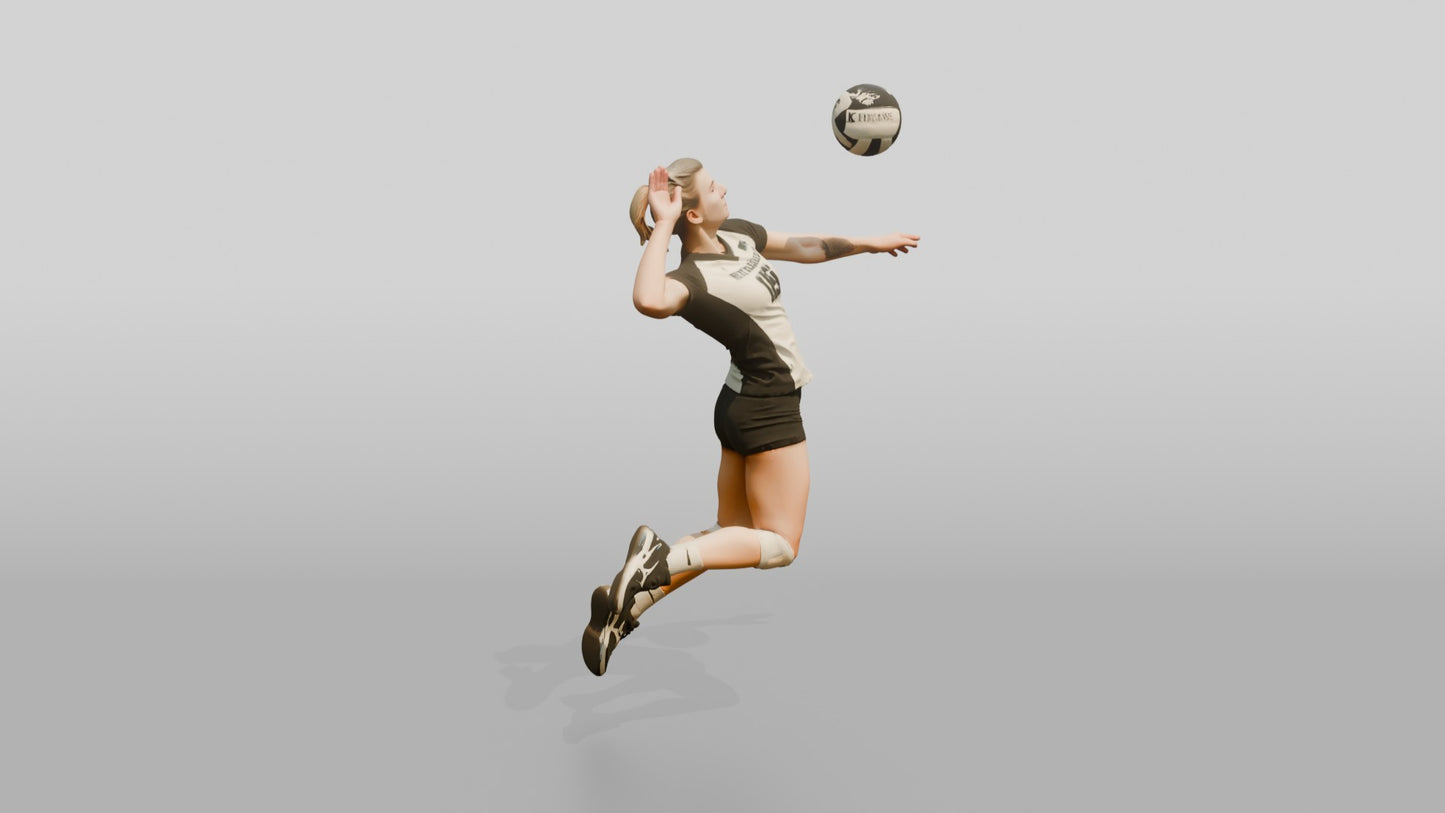 Caucasian Female Volleyball Player in Black and White Jersey