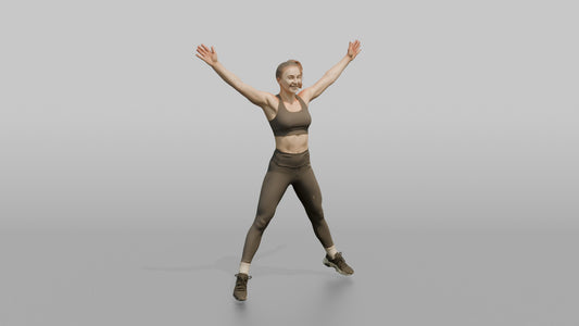 Cardio Athlete Woman Mid-jumping-jack, Arms Out To The Sides - 3D character model