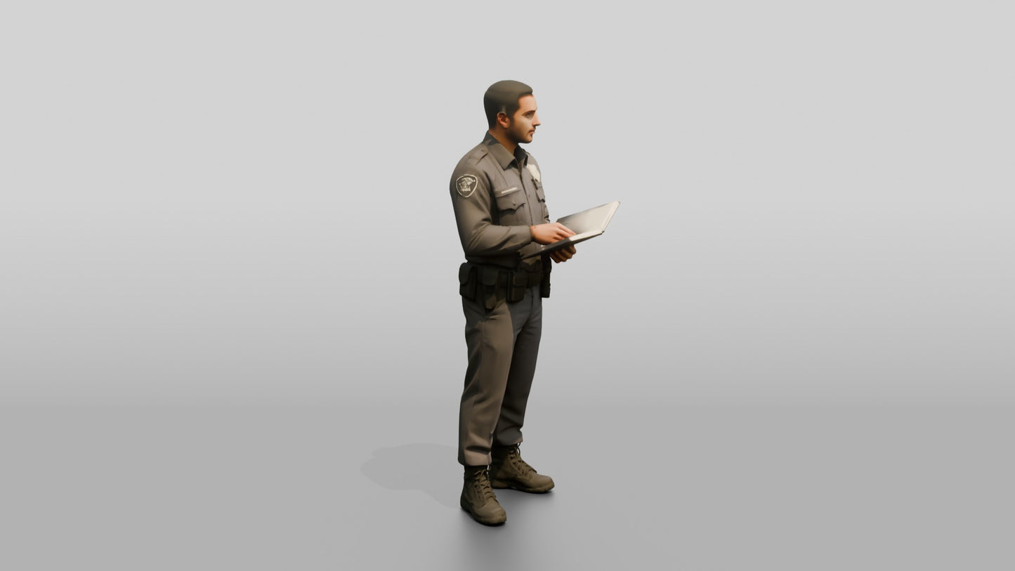 Middle Eastern Male Guard in a Grey Guard Uniform