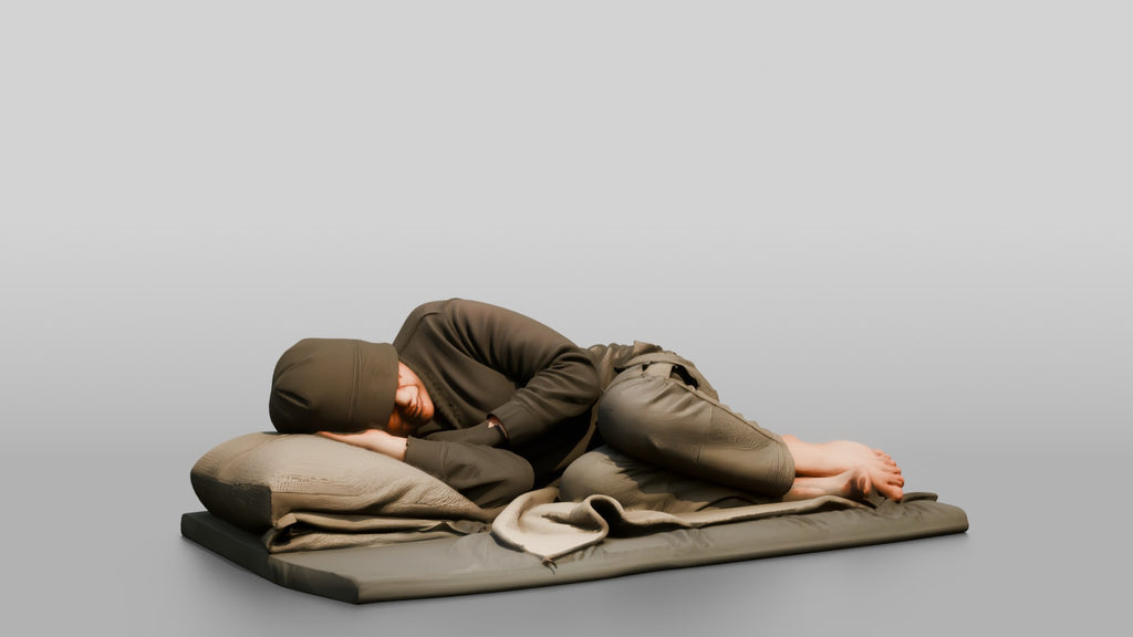 Homeless Man Sleeping Soundly with a Cap Pulled Over His Eyes