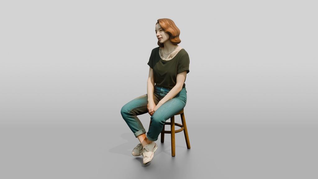 Homeless Woman Sitting with Ankles Crossed