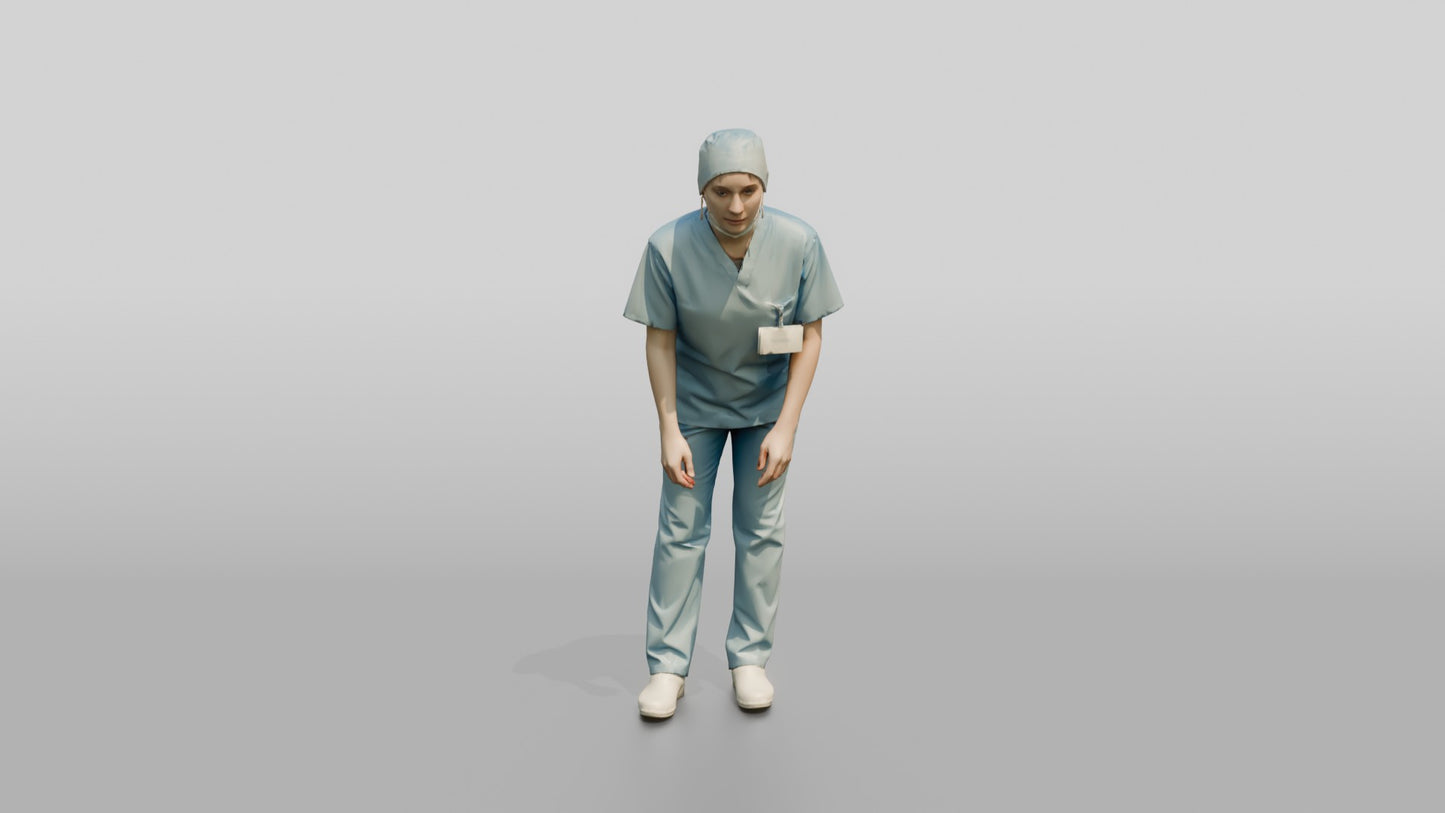 Young White Woman Doctor Bending Forward