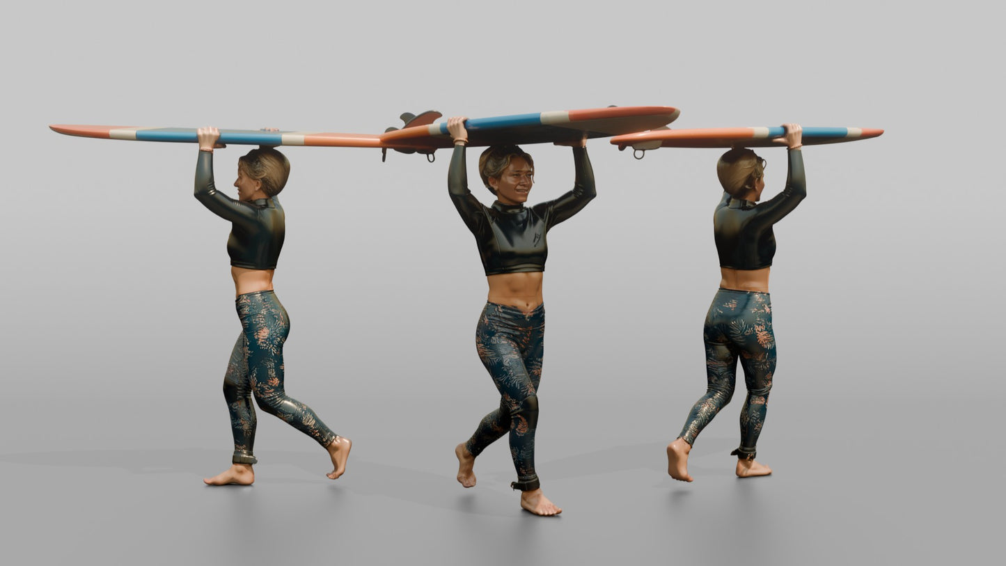 Surfer Carrying Her Board Overhead