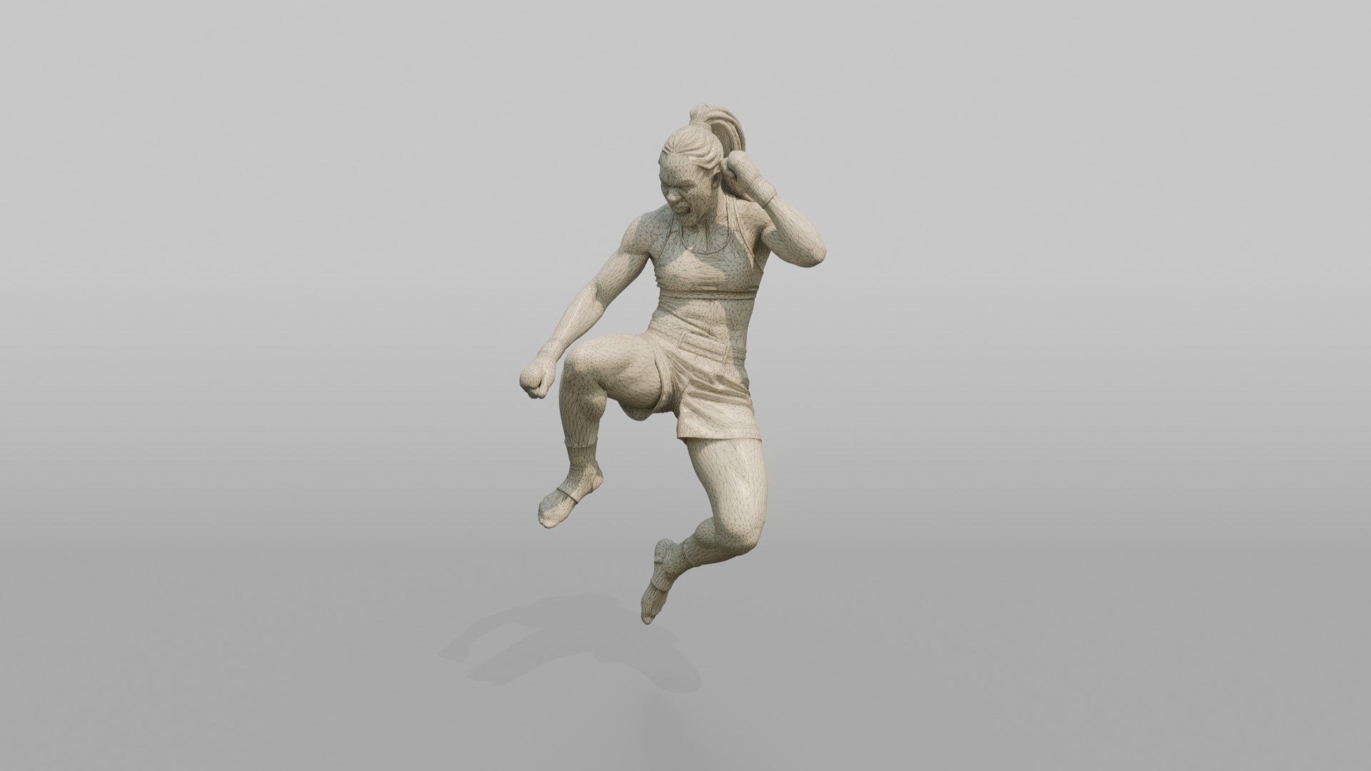 Fighter Jumping Knee Toward the Camera