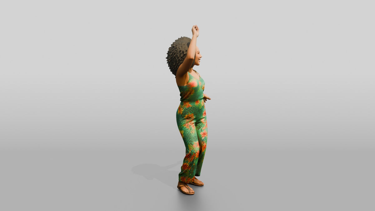 Woman Dancing in a Green Jumpsuit - 3D character model, view 2