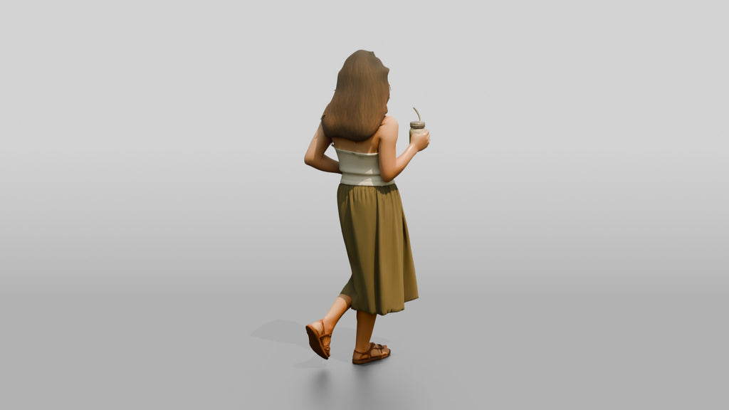 Woman with a Cocktail in an Olive Skirt