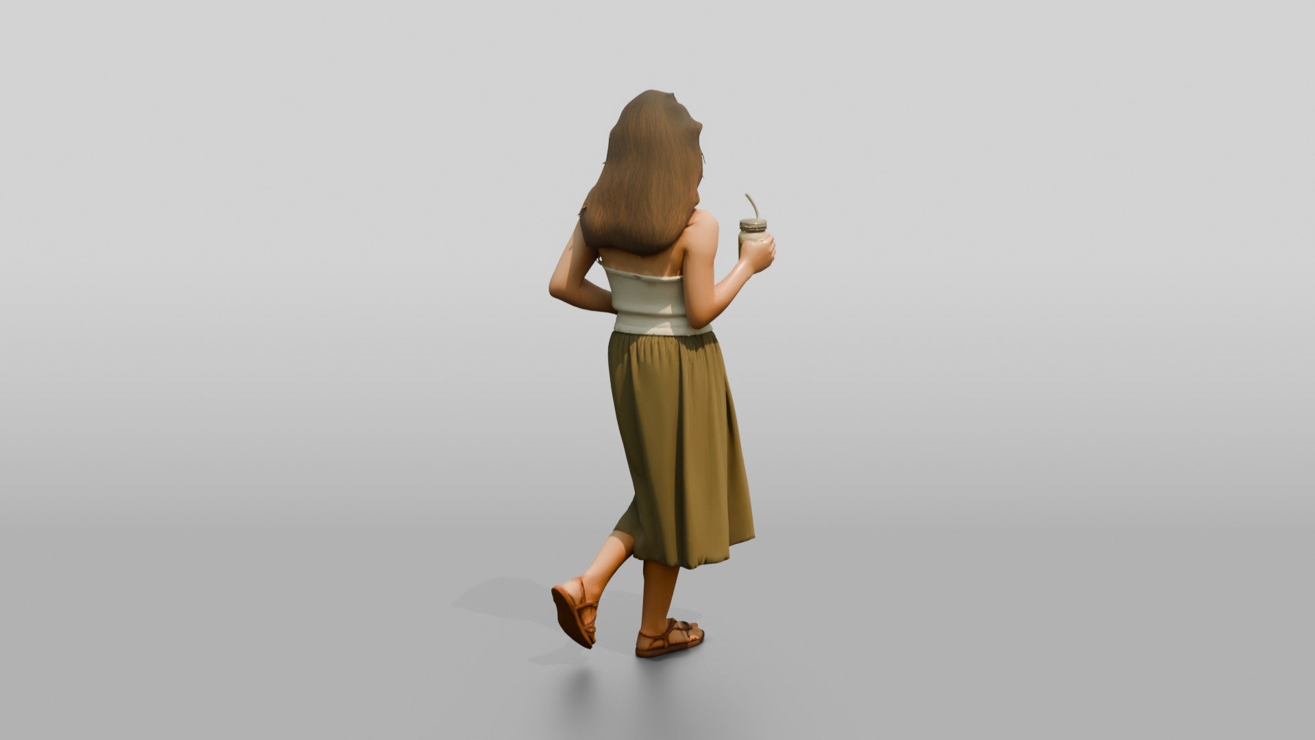 Woman with a Cocktail in an Olive Skirt