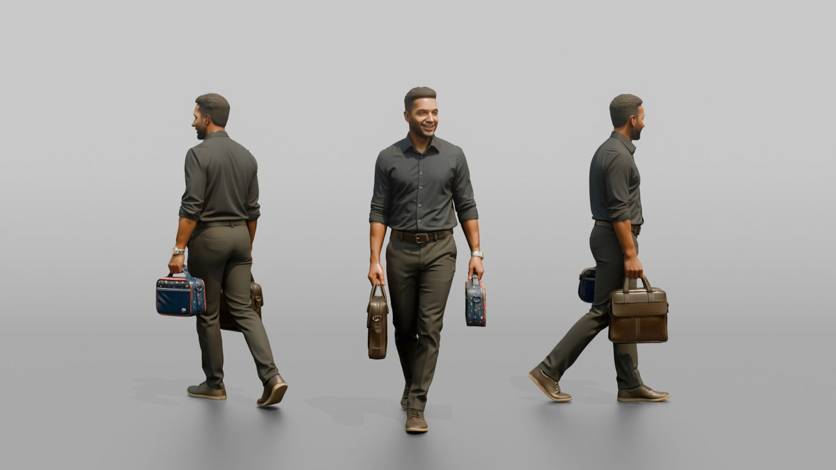 Father Carrying A Briefcase In One Hand And A Lunchbox In The Other - 3D character model, view 1