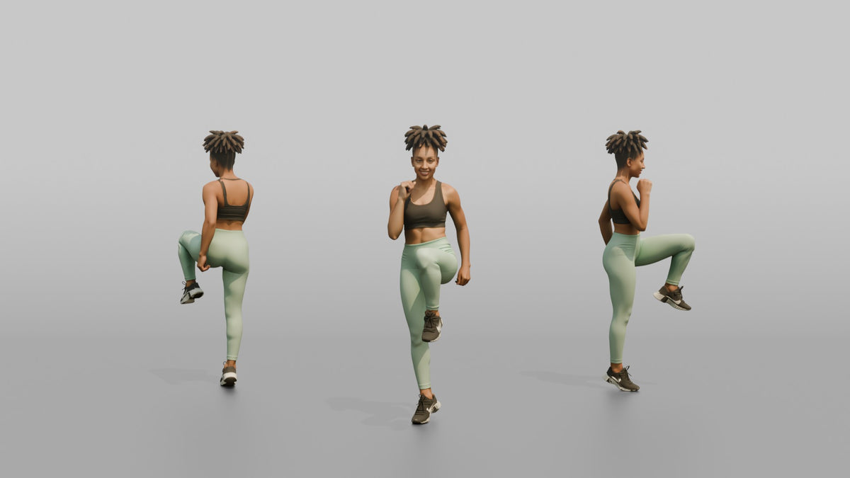 Bodyweight Athlete Woman Doing A Standing Knee Raise - 3D character model, view 1
