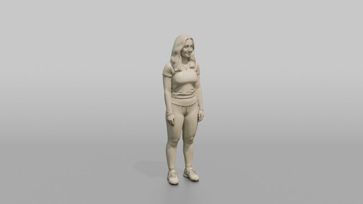 Physique Model Woman Standing With Arms At Sides, Relaxed Confident Pose - wireframe topology preview