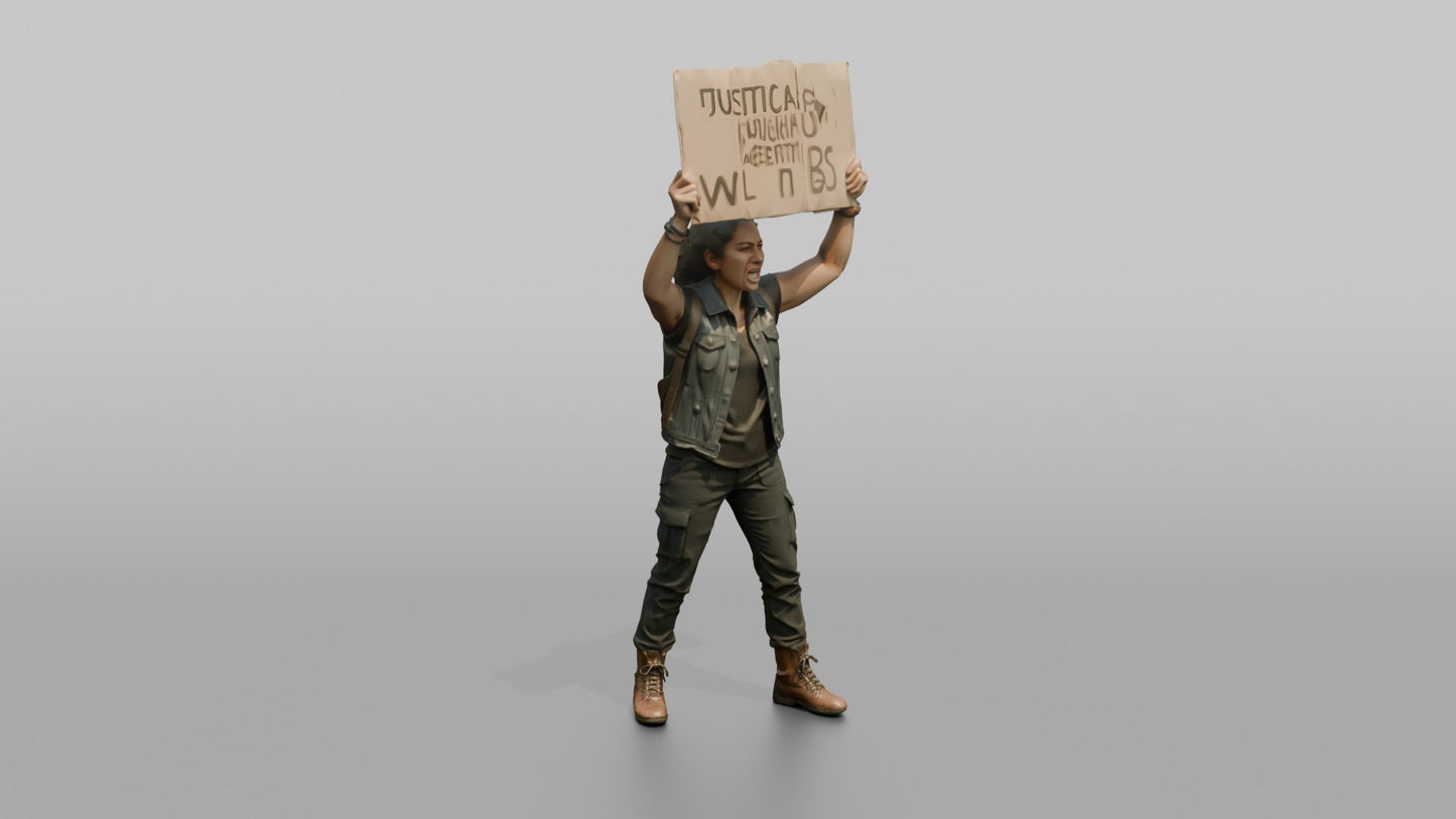 Protester Woman Holding Up a Cardboard Sign