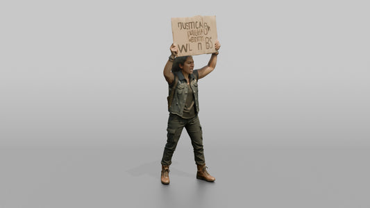 Protester Woman Holding Up a Cardboard Sign - 3D character model, view 1