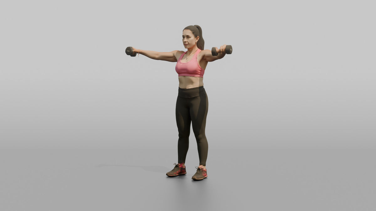 Weightlifter Woman Doing A Dumbbell Lateral Raise - 3D character model, view 4